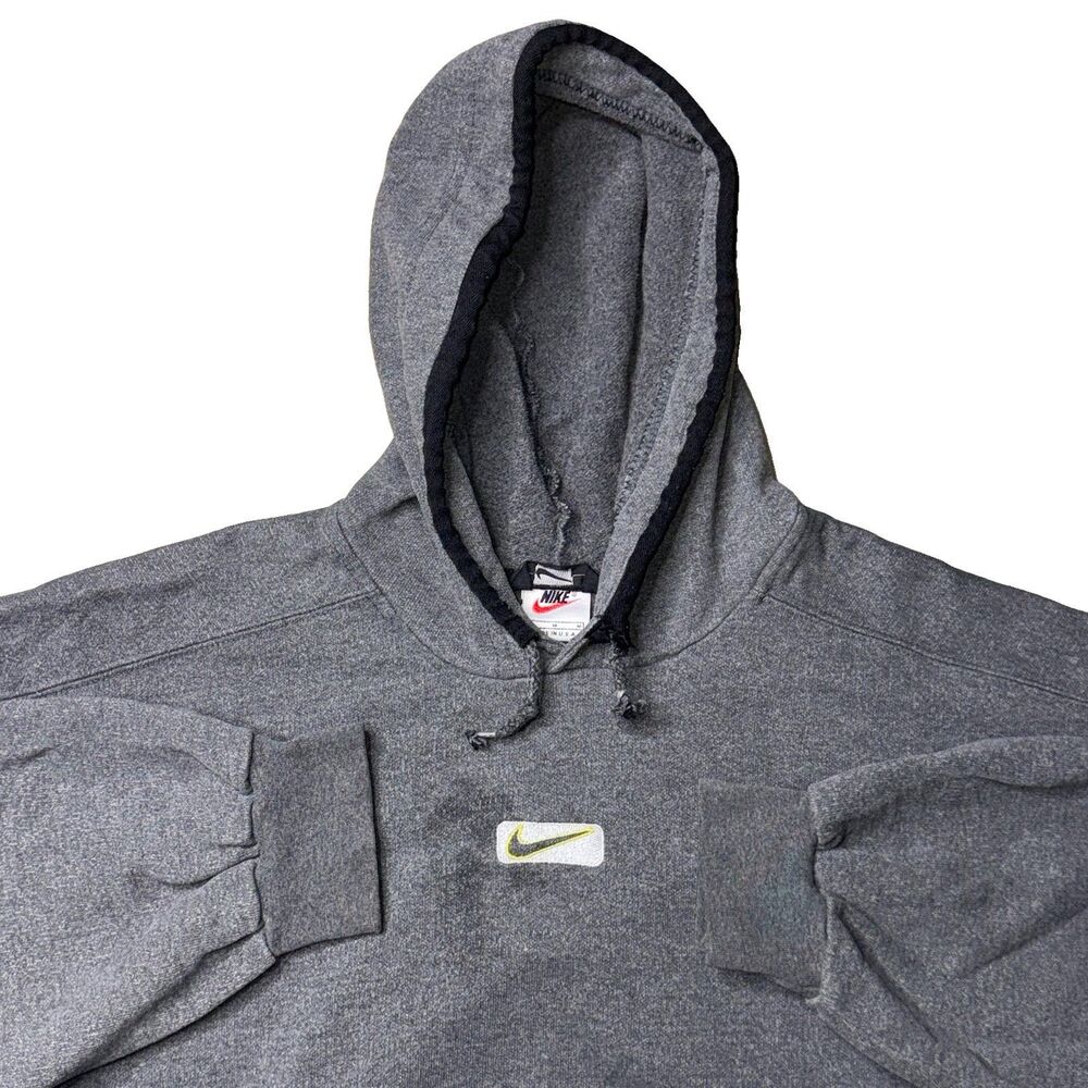 ⁠Vintage Nike Center Mini Swoosh Hoodie Sweatshirt Grey Charcoal 90s Y2K Mens L
